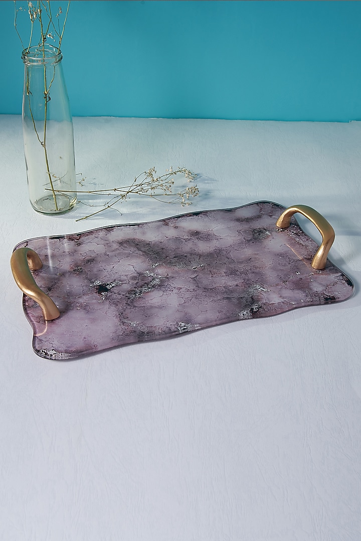 Pink Glass Tray With Metal Handles by H2H at Pernia's Pop Up Shop