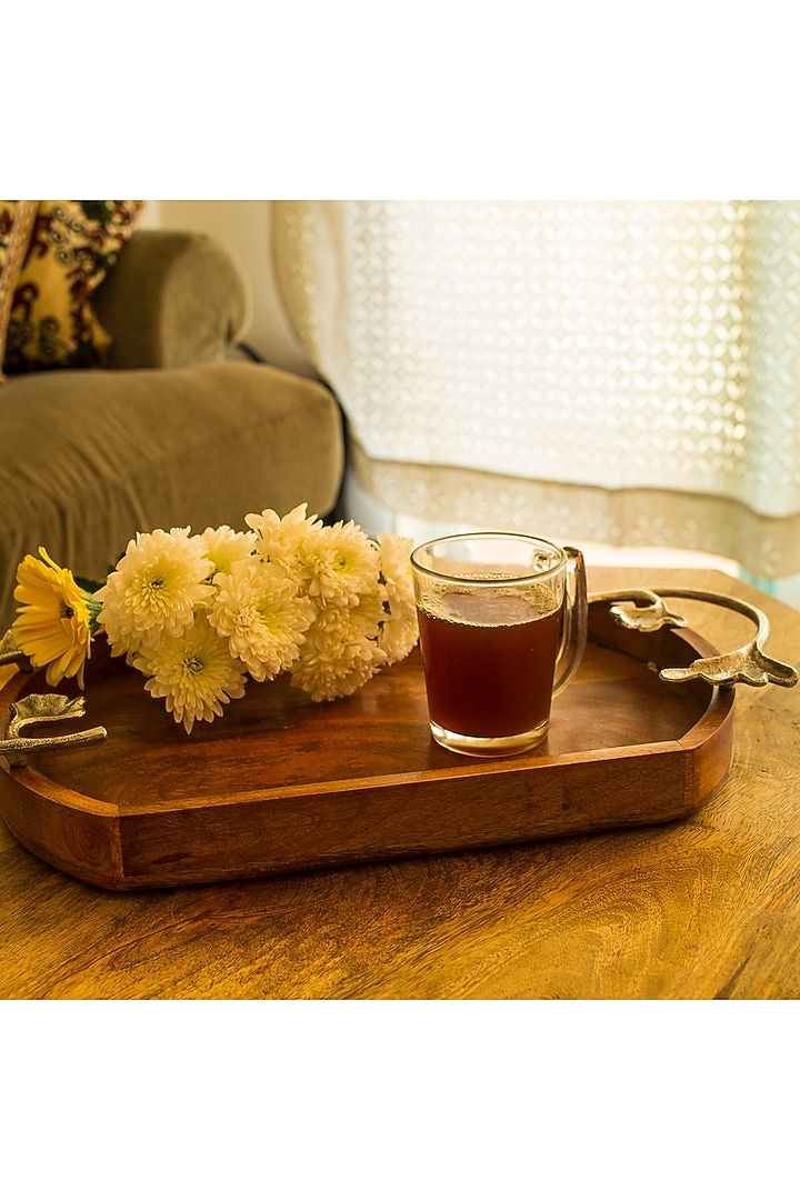 Brown Handcrafted Mango Wood Tray by H2H at Pernia's Pop Up Shop