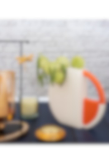 Matte White & Orange Finish Ceramic Half-Circular Vase by H2H