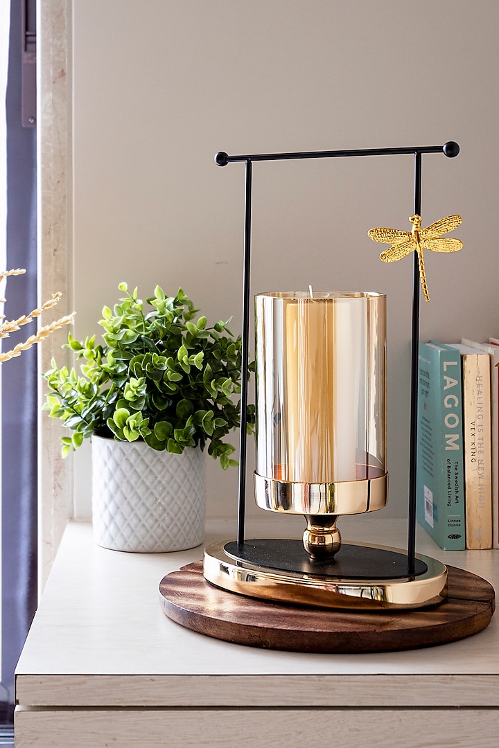 Gold & Black Metal Dragonfly Candle Holder by H2H