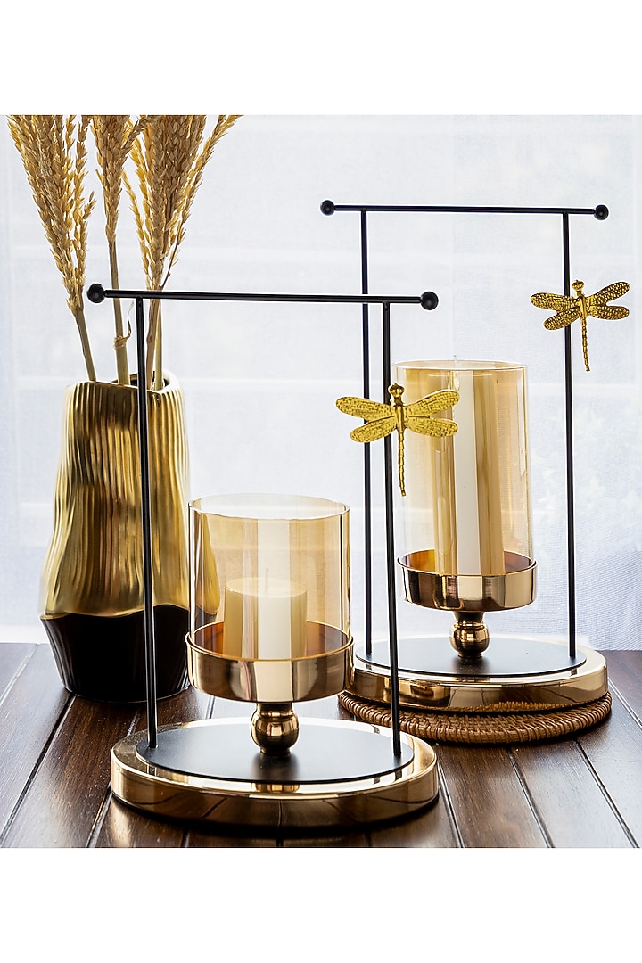 Gold & Black Metal Dragonfly Candle Holder by H2H at Pernia's Pop Up Shop