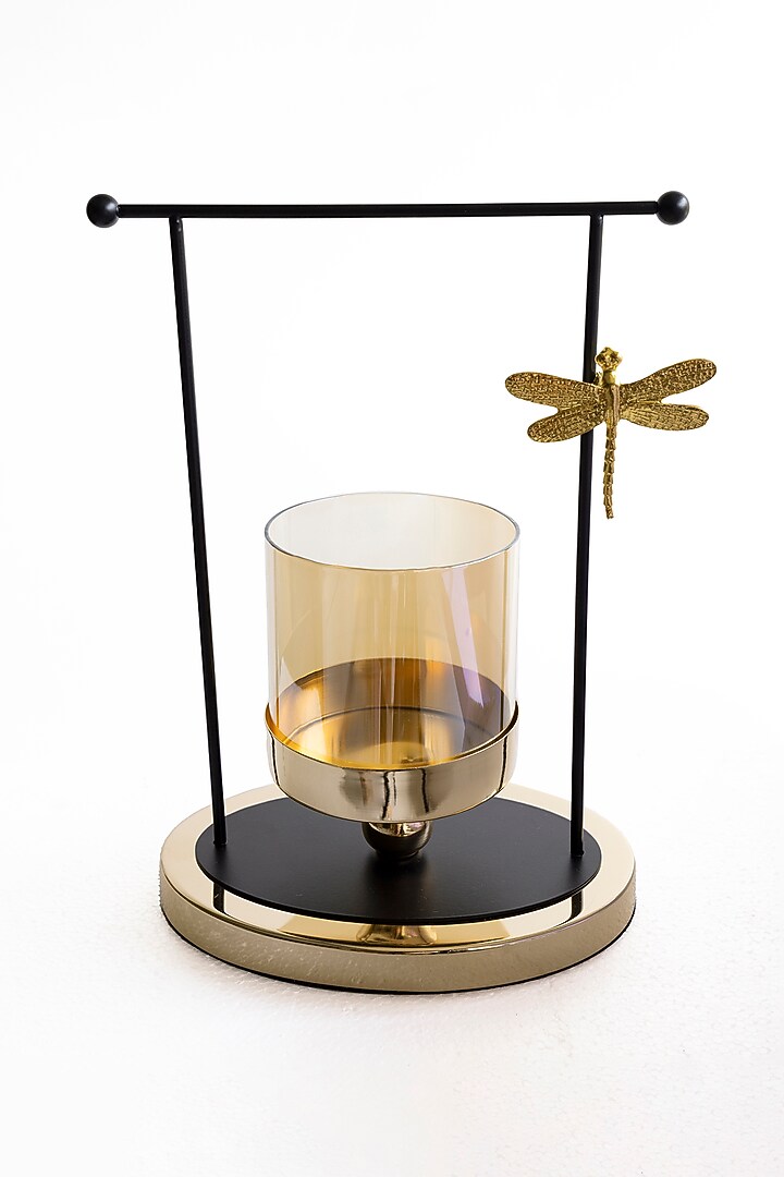 Gold & Black Metal Dragonfly Candle Holder by H2H at Pernia's Pop Up Shop