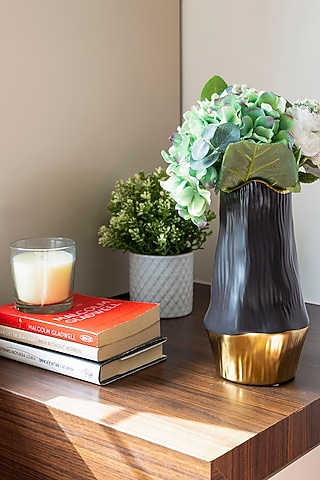 Gold & Black Ceramic Charcoal Vase by H2H