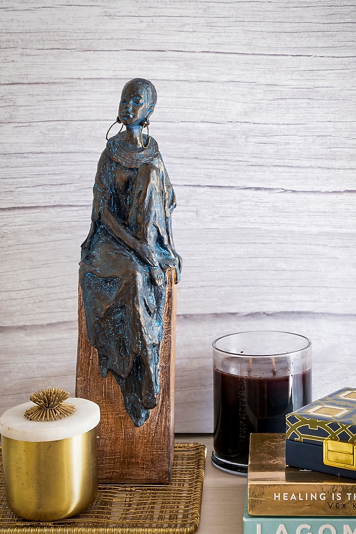 Blue Wood & Polyresin Lady of the House Sculpture Design by H2H at