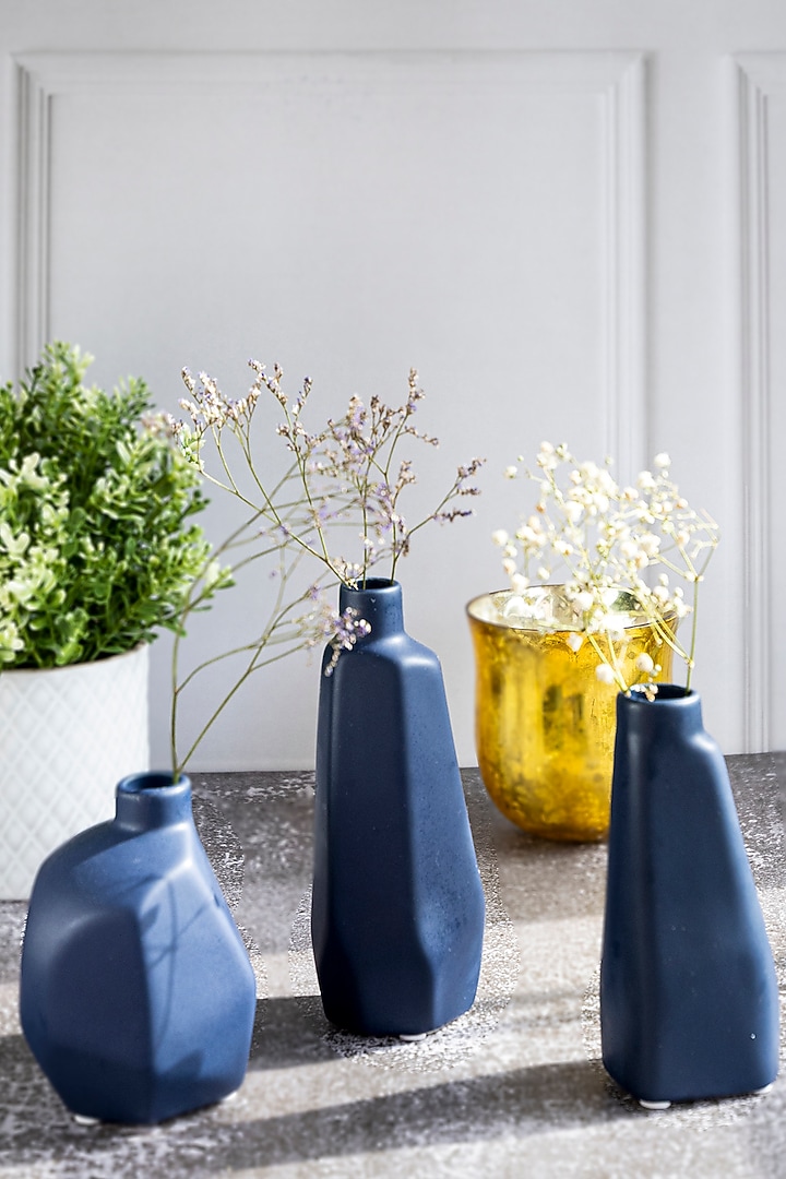 Blue Ceramic Miniature Vases (Set of 3) by H2H at Pernia's Pop Up Shop