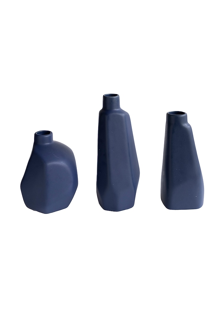 Blue Ceramic Miniature Vases (Set of 3) by H2H at Pernia's Pop Up Shop