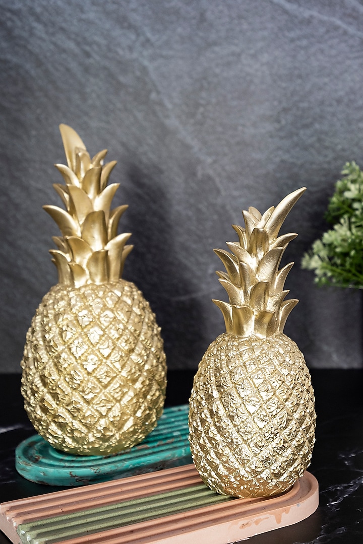 Gold Polyresin Pineapple Sculptures (Set of 2) by H2H