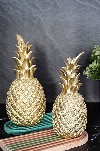Gold Polyresin Pineapple Sculptures (Set of 2) by H2H