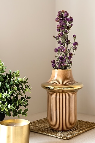 Orange Ceramic Rib-Ring Vase by H2H