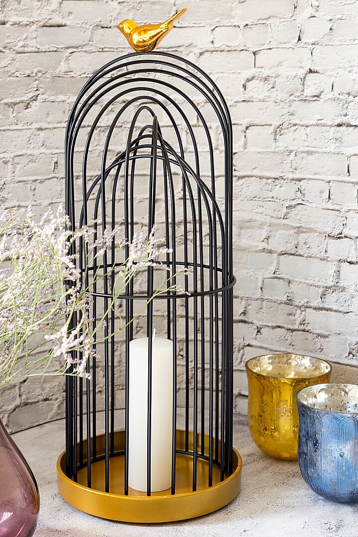 Black & Gold Metal Tweet Cage Lantern by H2H at Pernia's Pop Up Shop