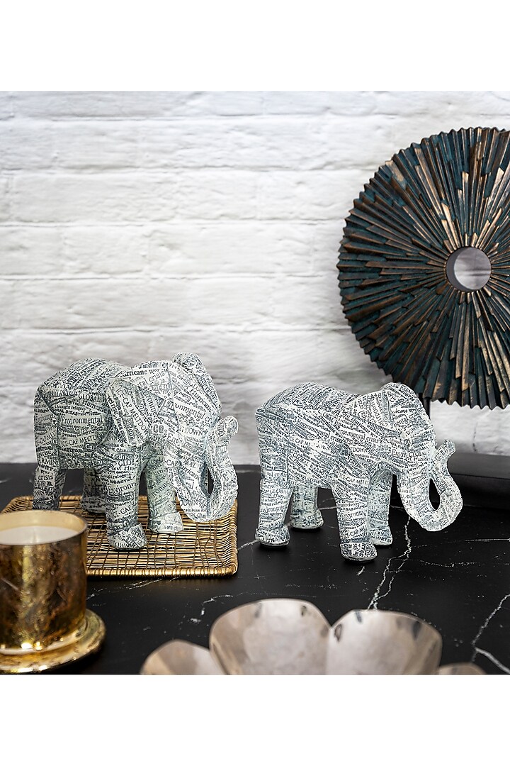 Grey Wise Elephant Sculptures (Set of 2) by H2H