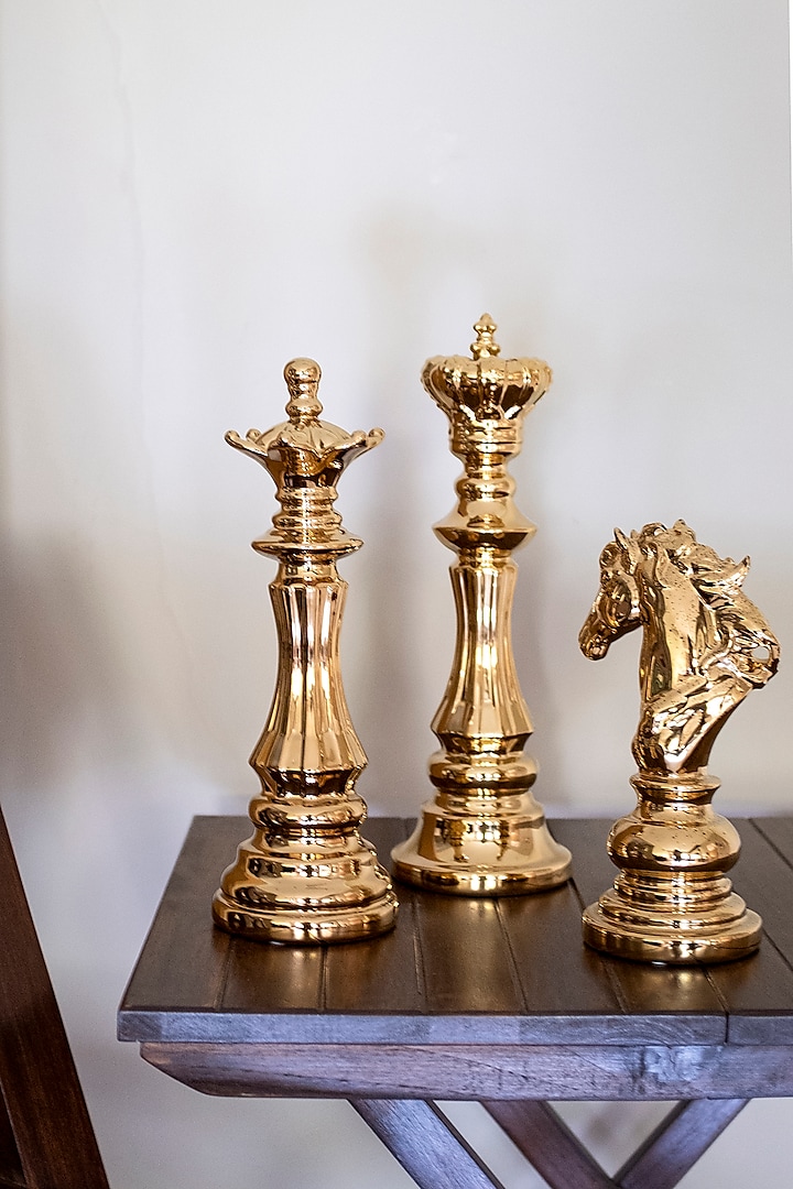 Gold Polyresin Chess Sculptures (Set of 3) by H2H