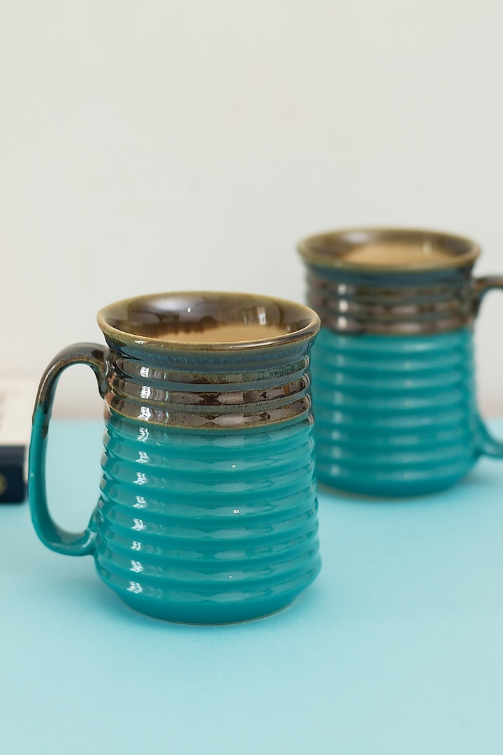 Blue Ceramic Beer Mugs (Set of 2) by H2H
