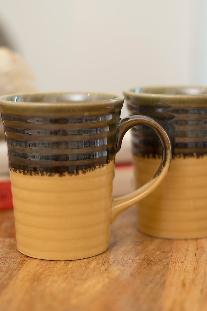 Ribbed Designed Ceramic Dessert Mugs (Set of 2) by H2H
