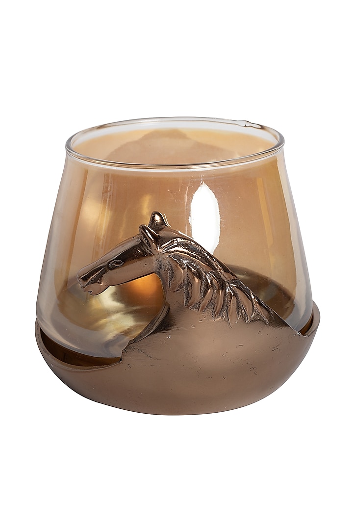 Glass Hurricane Candleholder With Metal Horse Head Design by H2H