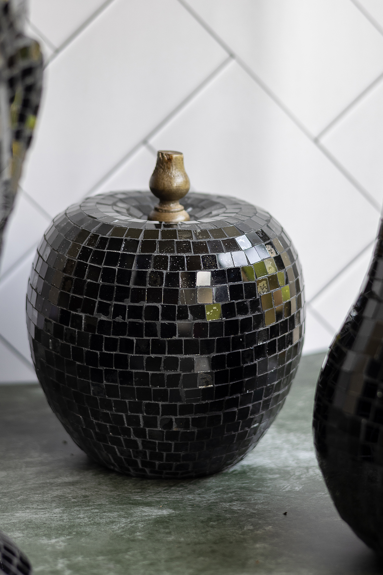 Black Paper Mache Apple Sculpture by H2H at Pernia's Pop Up Shop