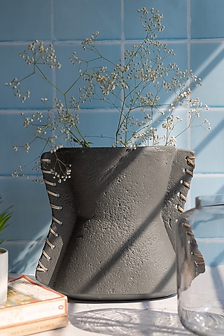 Grey Paper Mache Vase by H2H