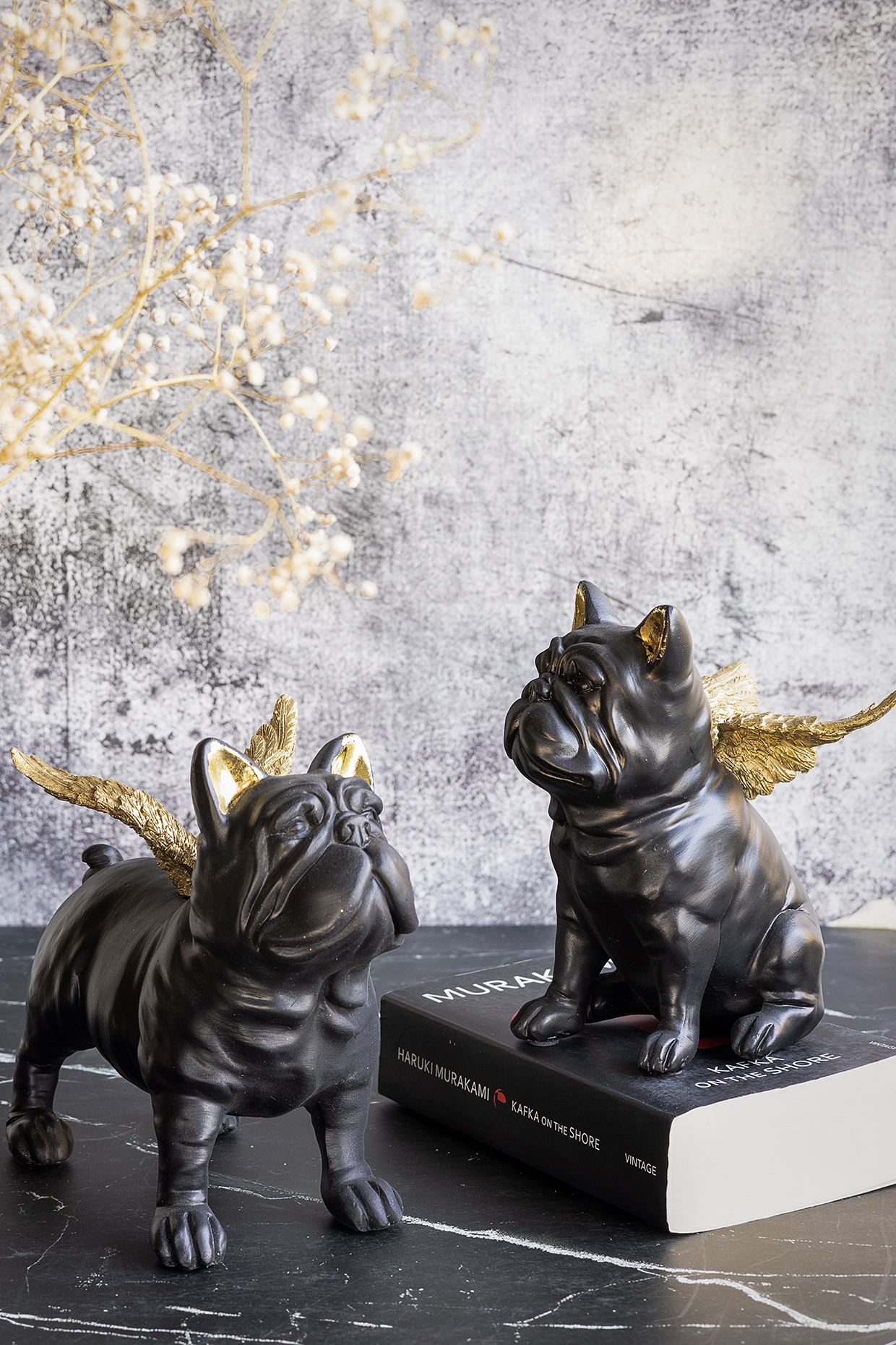 Black Polyresin Bulldog Sculpture (Set of 2) by H2H at Pernia's Pop Up Shop