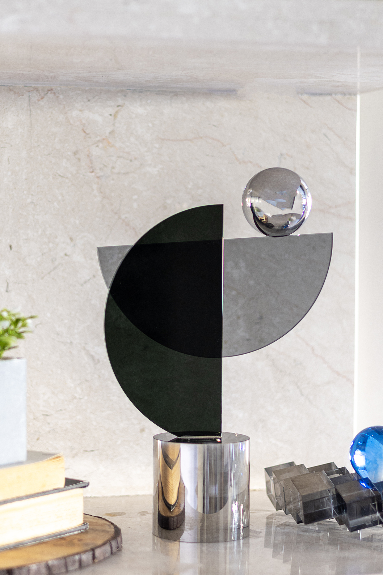Black & Grey Glass Abstract Sculpture by H2H at Pernia's Pop Up Shop