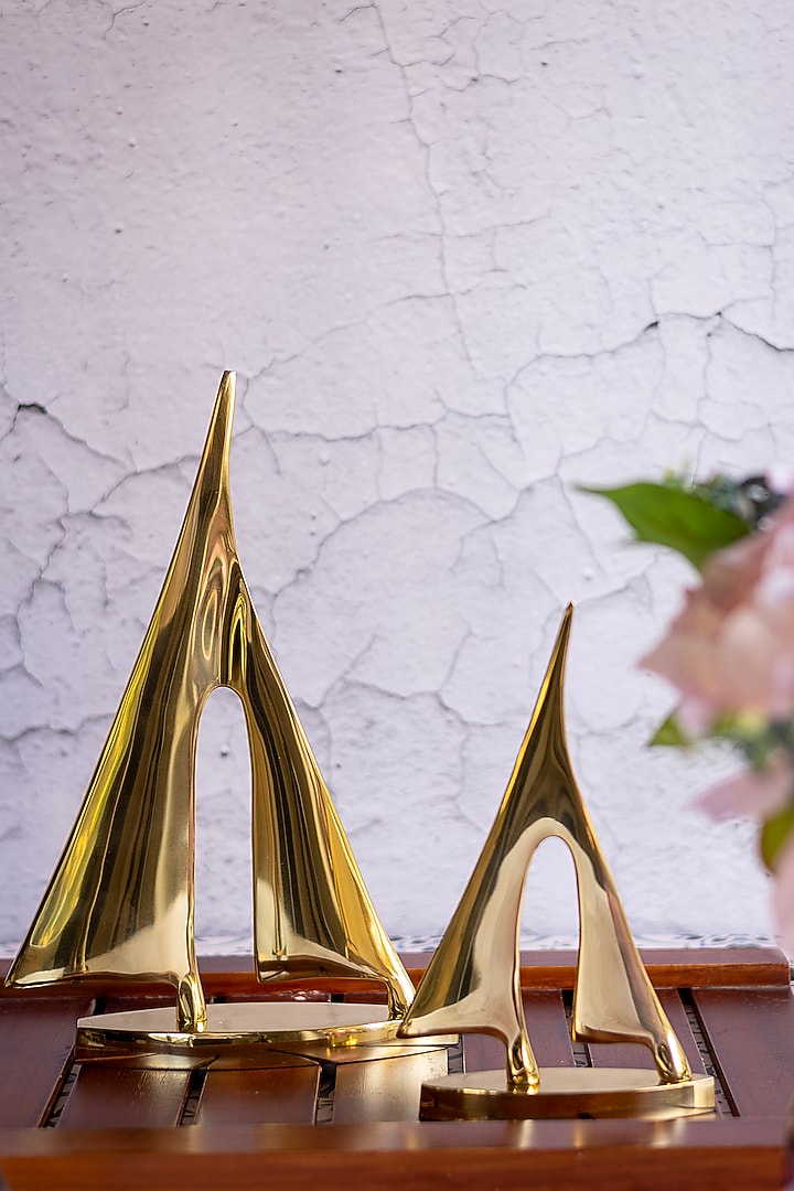 Gold Stainless Steel Sailboat Sculpture (Set of 2) by H2H at Pernia's Pop Up Shop