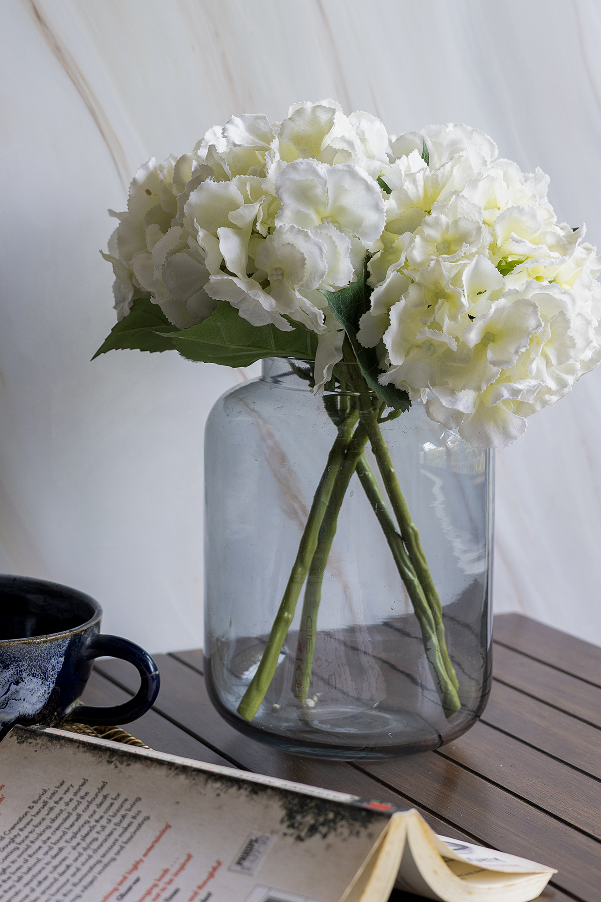 White Polyester Artificial French Hydrangea Flower Bunches (Set of 2) by H2H at Pernia's Pop Up Shop