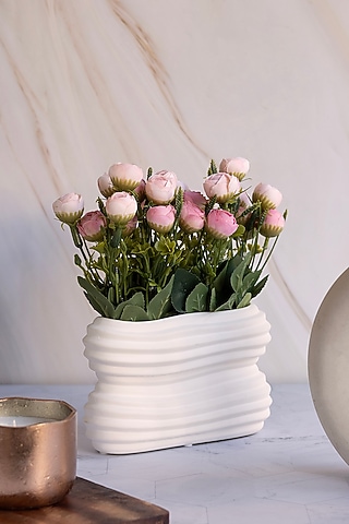 White Polyresin Rectangular Wave Textured Vase by H2H