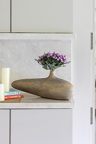 Grey & Gold Polyresin Flattened Vase by H2H