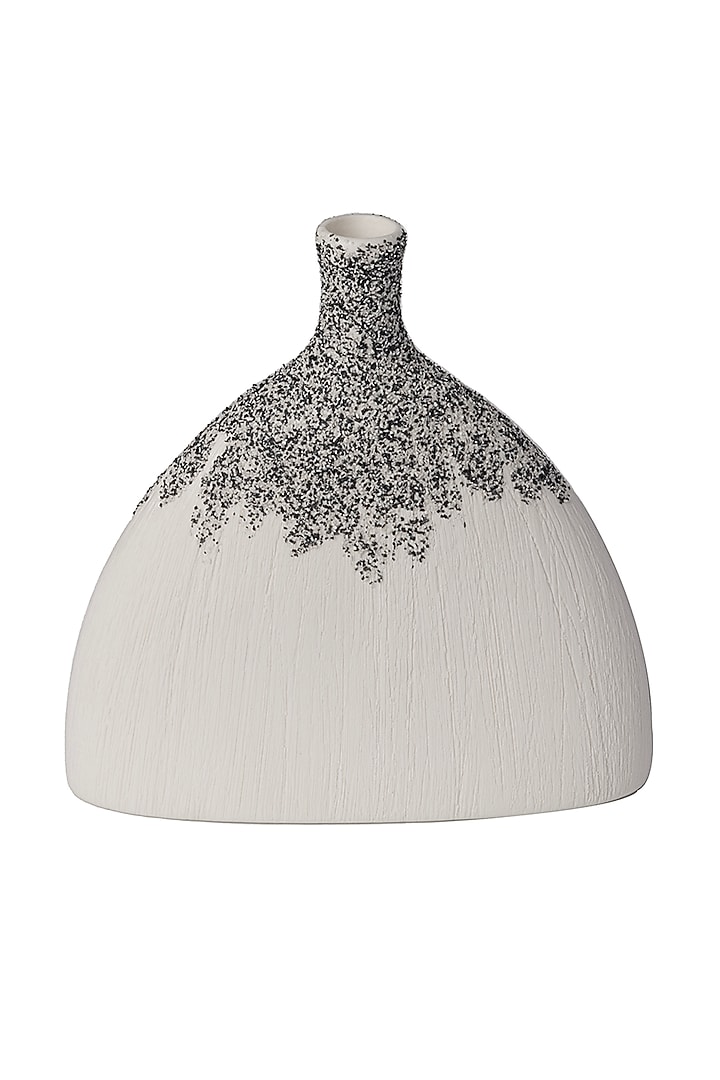 White Ceramic Flattened Funnel Vase by H2H at Pernia's Pop Up Shop