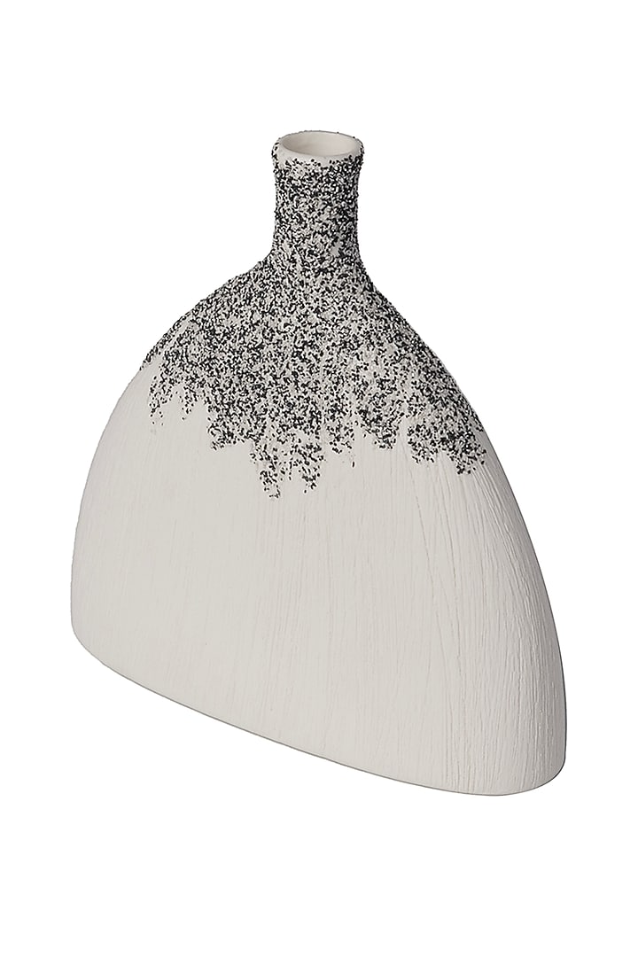 White Ceramic Flattened Funnel Vase by H2H at Pernia's Pop Up Shop