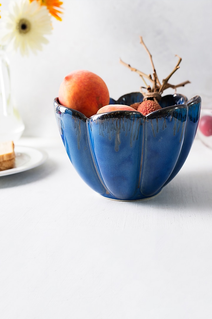 Imperial Blue Ceramic Floral Bowl by H2H