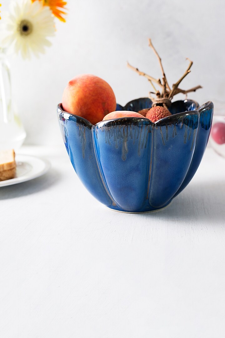 Imperial Blue Ceramic Floral Bowl by H2H at Pernia's Pop Up Shop