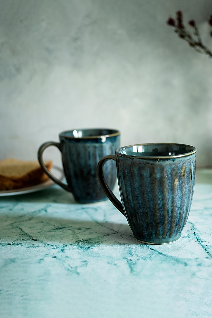 Blue Glazed Ceramic Mugs (Set of 2) by H2H