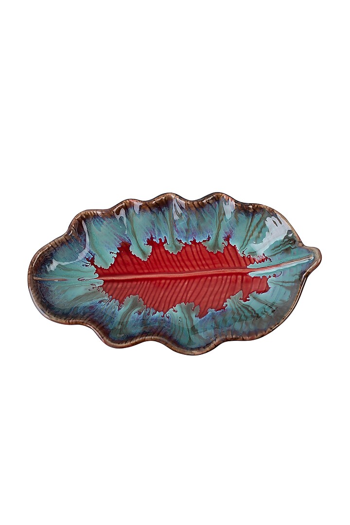 Blue & Red Ceramic Leaf Platter by H2H at Pernia's Pop Up Shop