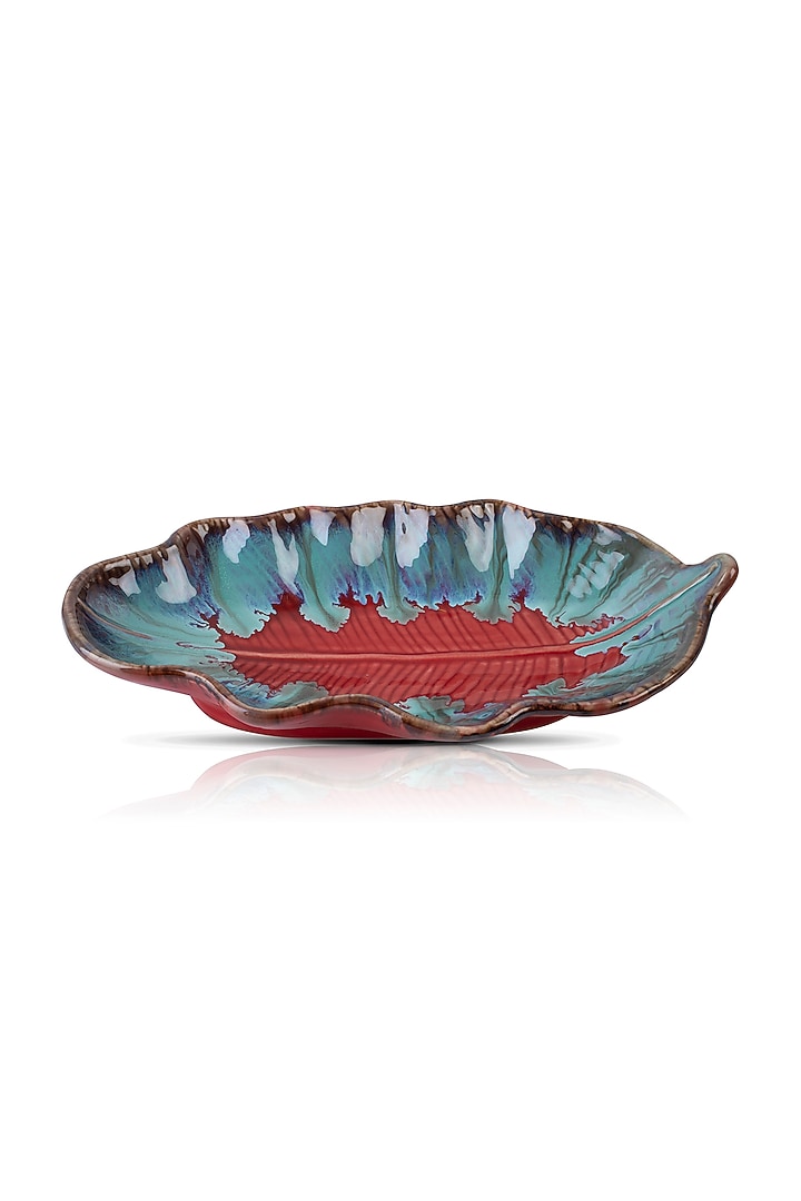 Blue & Red Ceramic Leaf Platter by H2H at Pernia's Pop Up Shop