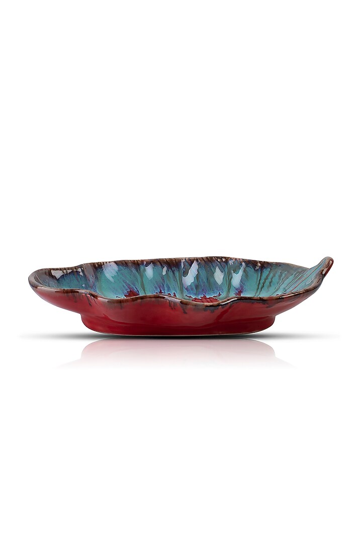 Blue & Red Ceramic Leaf Platter by H2H at Pernia's Pop Up Shop