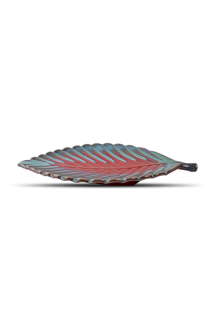 Red & Cerulean Blue Ceramic Leaf Platter by H2H at Pernia's Pop Up Shop