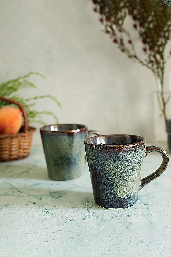 Deep Blue Ceramic Glazed Mugs (Set of 2) by H2H
