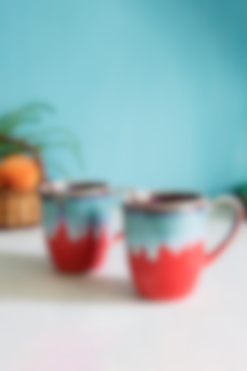 Red Ceramic Glazed Mugs (Set of 2) by H2H