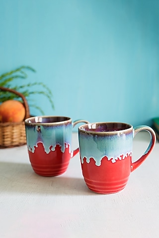 Red Ceramic Glazed Mugs (Set of 2) by H2H