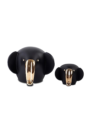 Black Handcrafted Fibre Elephant Sculpture (Set of 2) by H2H