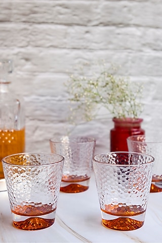 Glass Tumblers With Amber Coloured Base (Set of 4) by H2H