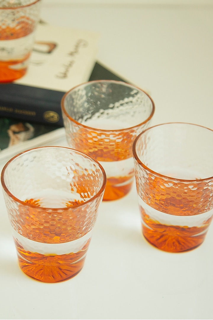 Glass Tumblers With Amber Coloured Base (Set of 4) by H2H at Pernia's Pop Up Shop