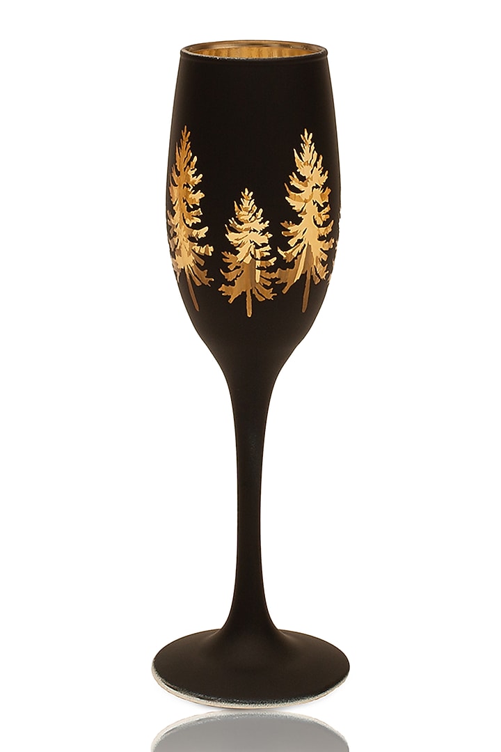 Black & Gold Champagne Flutes In Glass (Set of 2) by H2H at Pernia's Pop Up Shop