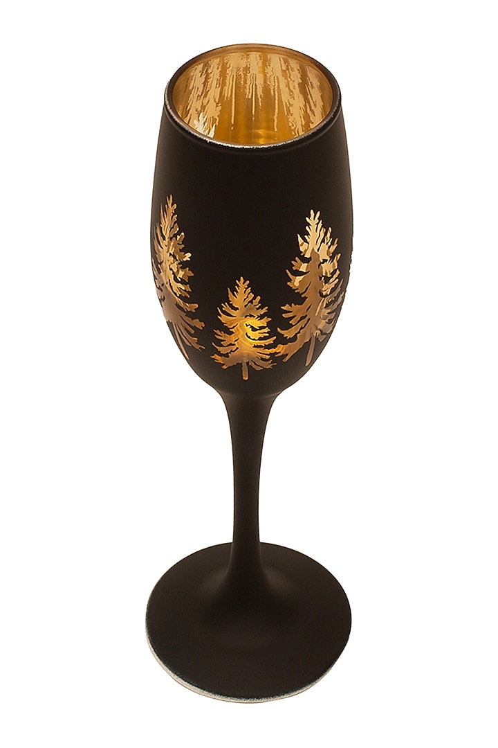 Black & Gold Champagne Flutes In Glass (Set of 2) by H2H at Pernia's Pop Up Shop