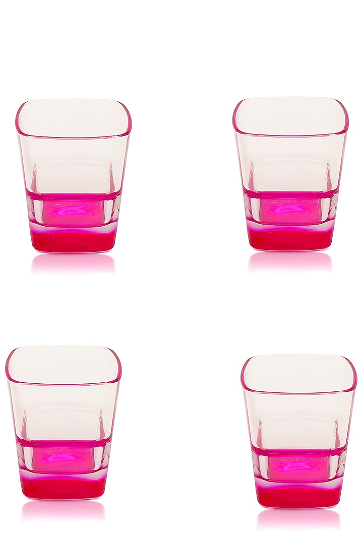Squarish Clear Glasses With Fuchsia Pink Design (Set of 4) by H2H at Pernia's Pop Up Shop
