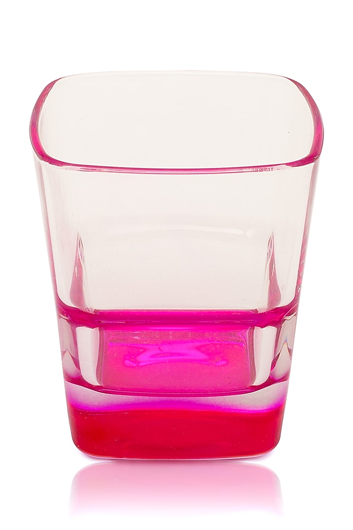 Squarish Clear Glasses With Fuchsia Pink Design (Set of 4) by H2H at Pernia's Pop Up Shop