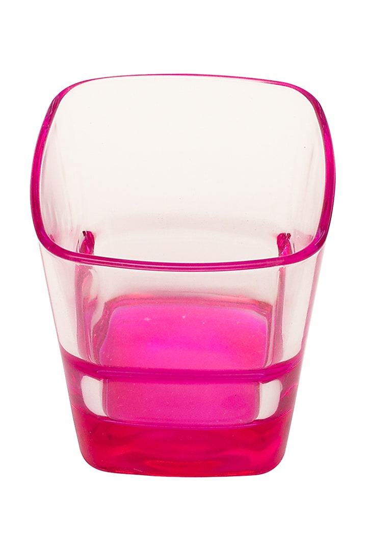 Squarish Clear Glasses With Fuchsia Pink Design (Set of 4) by H2H at Pernia's Pop Up Shop