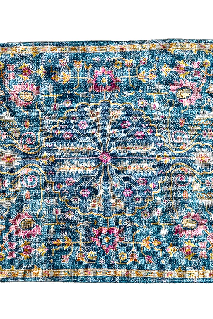 Teal Woven Cotton Digital Printed Rug by H2H at Pernia's Pop Up Shop