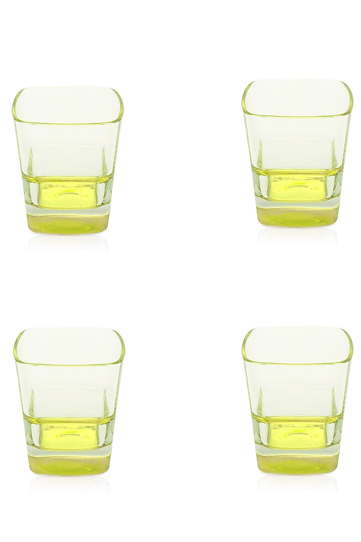 Squarish Clear Glasses With Lemon Yellow Design (Set of 4) by H2H at Pernia's Pop Up Shop