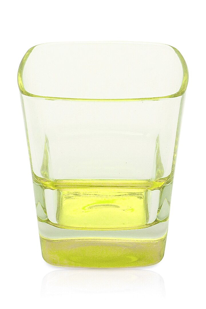 Squarish Clear Glasses With Lemon Yellow Design (Set of 4) by H2H at Pernia's Pop Up Shop
